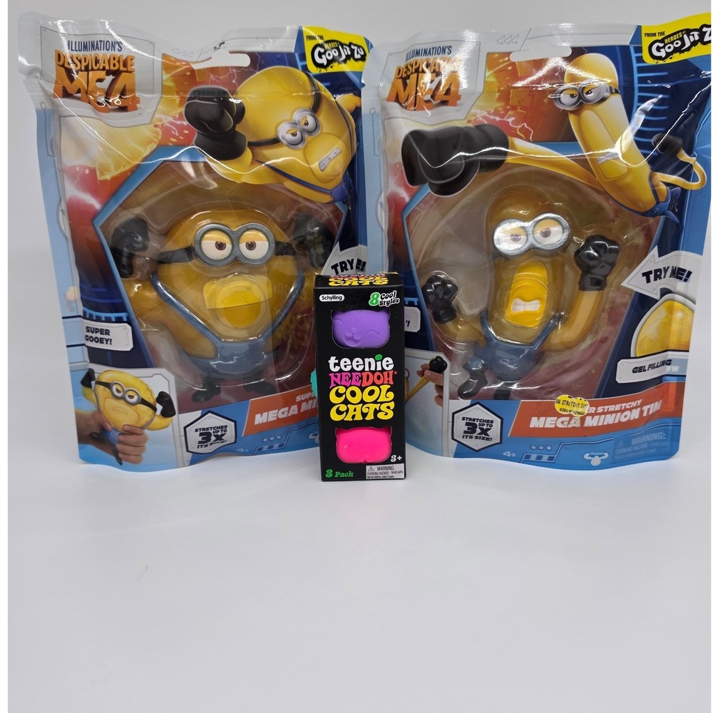 Goo Jit Zu Despicable Me 4 Mega Minion Mel Tim & Teenie NeeDoh Cool Cats Set